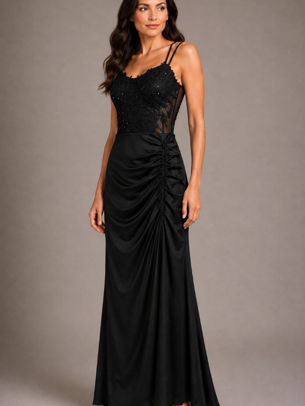 City Triangles Black Lace Sequin Corset Ruched Maxi Dress Size 12
